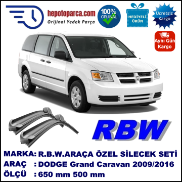 DODGE Grand Caravan [RT] 12.09-... 650 / 500 mm. RBW Muz Silecek Seti  2'li Takım. U Kanca Uyumludur.