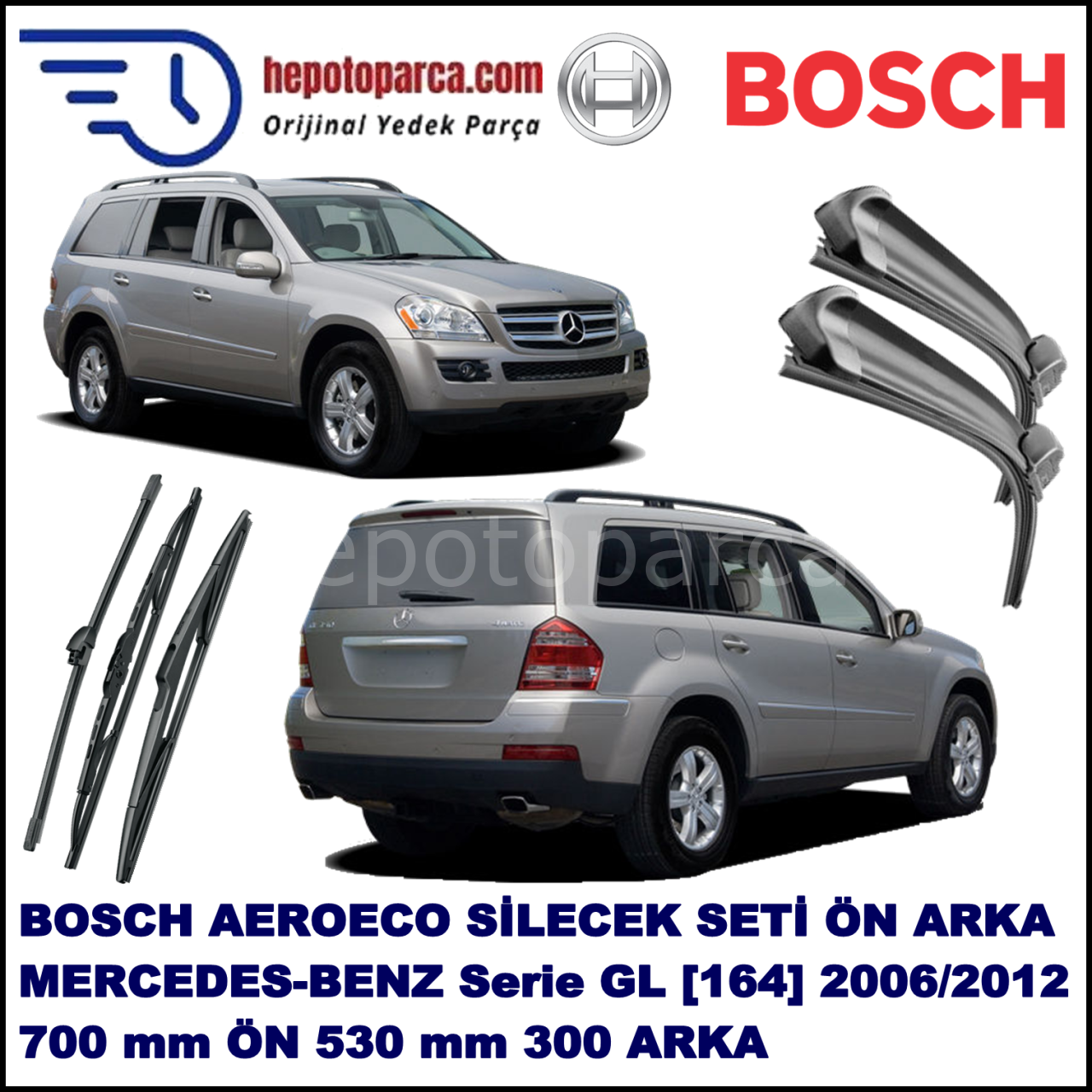 MERCEDES-BENZ Serie GL [164] 02,2006-,,, Bosch Aeroeco Ön ve Arka Silecek Takımı
