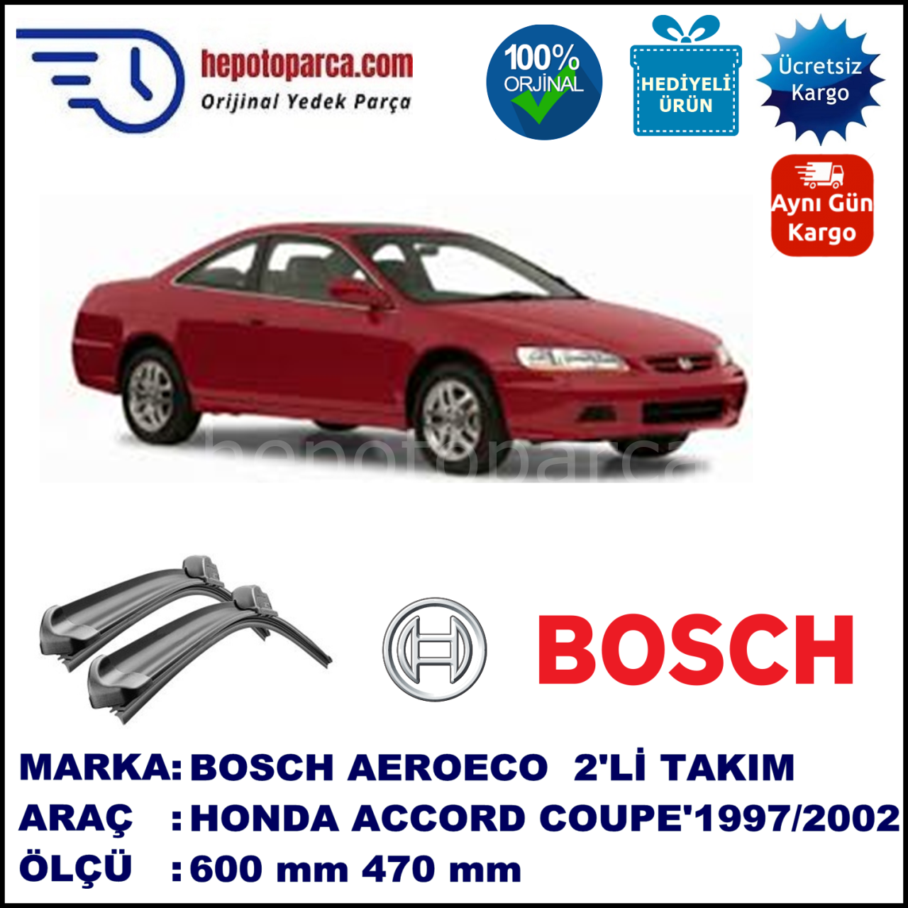 HONDA Accord Coupé [CG] 12.1997-12.2002, 600 / 470 mm. BOSCH AEROECO Aparatlı Muz Silecek
