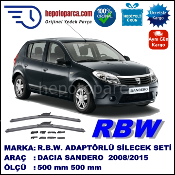 DACIA Sandero [BS] 06.2008-..., 500 / 500 mm.  RBW  ADAPTÖRLÜ MUZ SİLECEK SETİ