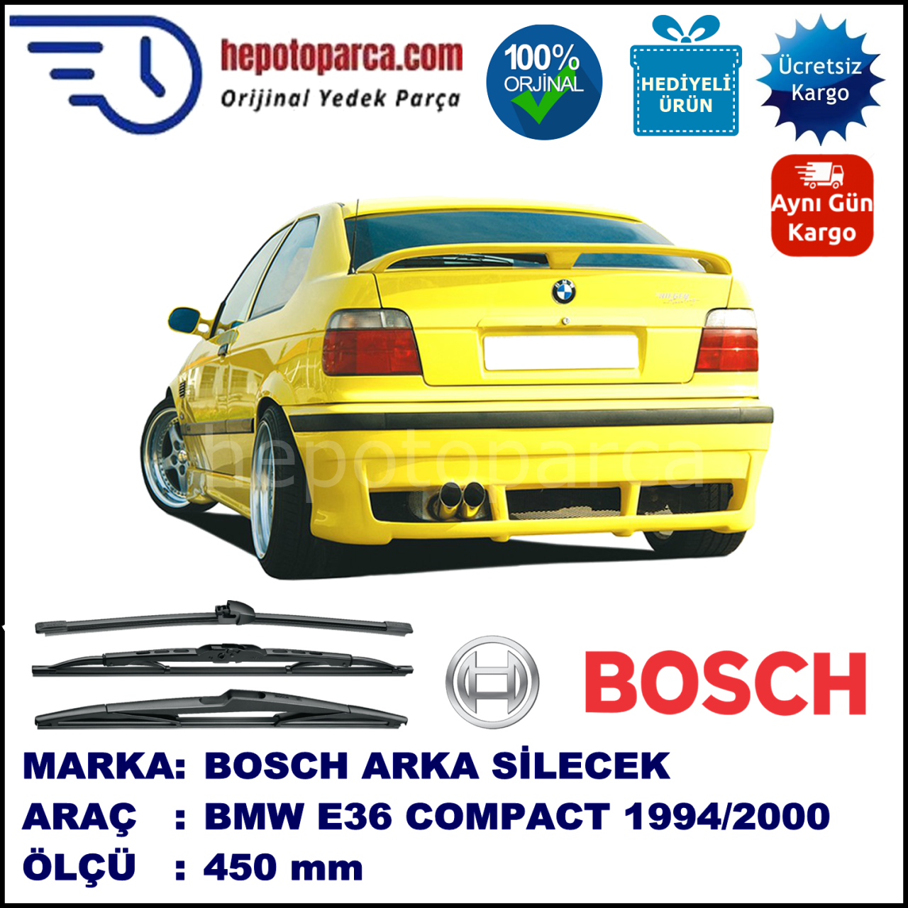 BMW Serie 3 Compact [E 36] 450 mm 03.1994-09.2000 BOSCH Arka Silecek