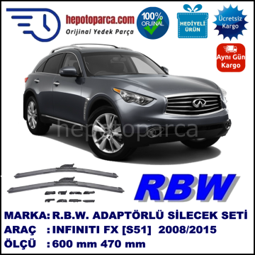 INFINITI FX [S51] 07.2008-..., 600 / 470 mm.  RBW  ADAPTÖRLÜ MUZ SİLECEK SETİ