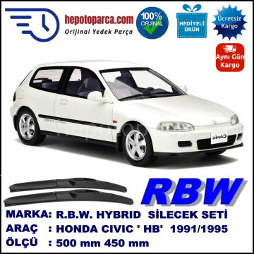 HONDA Civic Hatchback [EG/EH] 10.91-09.95 500 / 450 mm. RBW Hybrid Silecek Seti. U Kanca Uyumlu Hibrit
