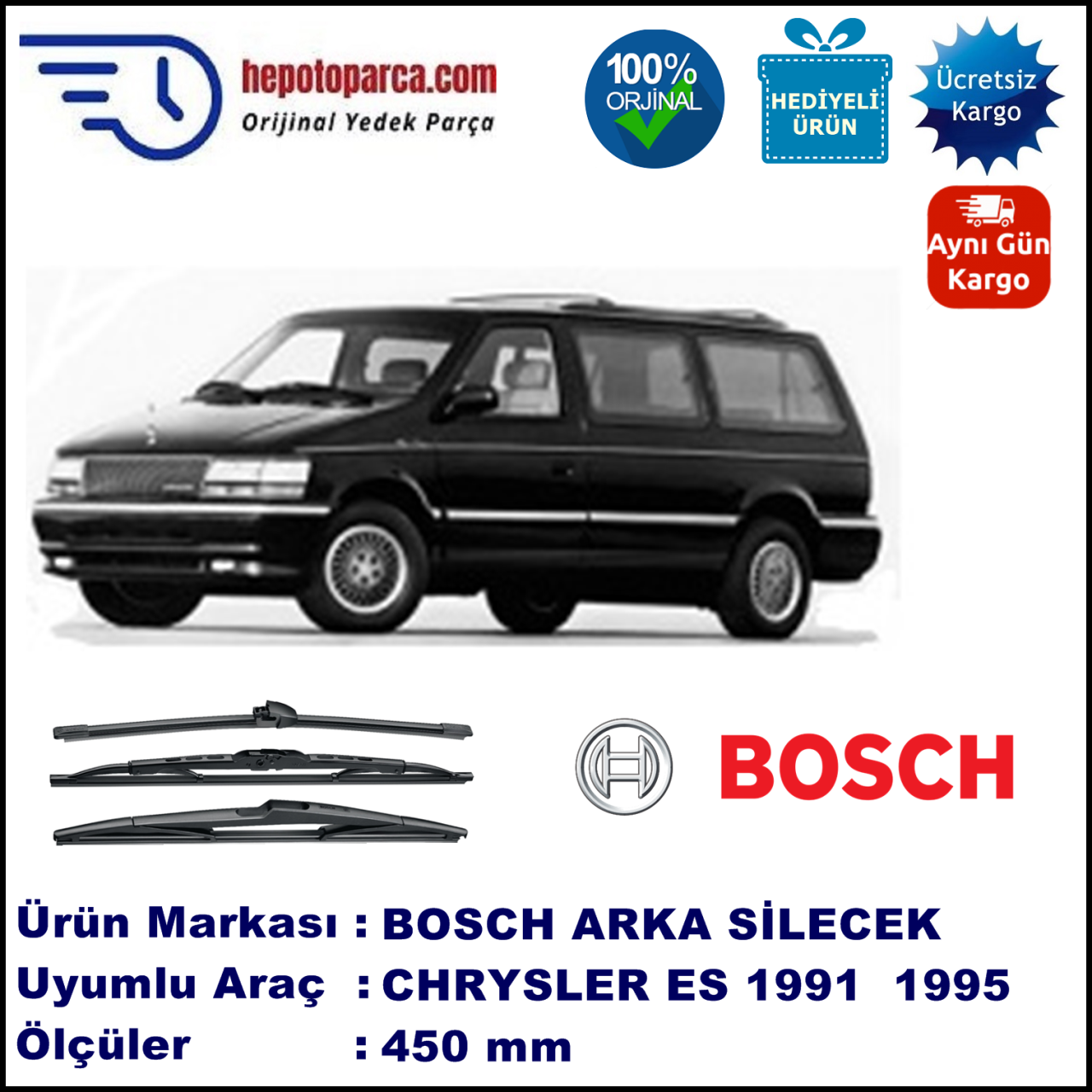 CHRYSLER Voyager [ES] 450 mm 09.1991-12.1995 BOSCH Arka Silecek