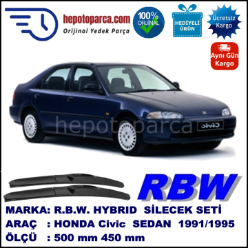 HONDA Civic Sedan [EG/EH] 10.91-09.95 500 / 450 mm. RBW Hybrid Silecek Seti. U Kanca Uyumlu Hibrit