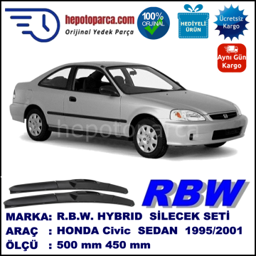 HONDA Civic Sedan [EJ/EK] 10.95-02.01 500 / 450 mm. RBW Hybrid Silecek Seti. U Kanca Uyumlu Hibrit
