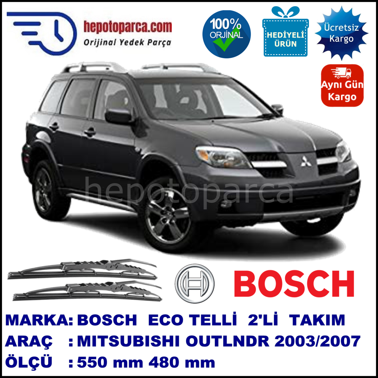 MITSUBISHI Outlander [CU] 02.03-09.07 550 / 480 mm. BOSCH ECO Telli Silecek 2'li Takım