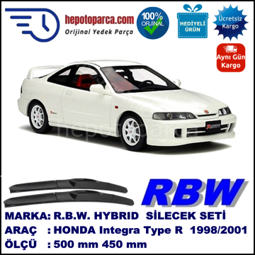 HONDA Integra Type R [DC] 01.98-10.01 500 / 450 mm. RBW Hybrid Silecek Seti. U Kanca Uyumlu Hibrit