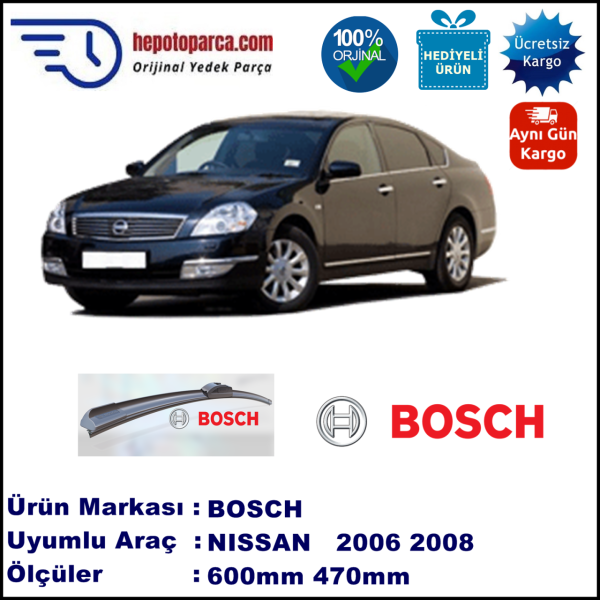 NISSAN Teana [J31] 04.2006-02.2008, 600 / 470 mm. BOSCH AEROECO Aparatlı Muz Silecek