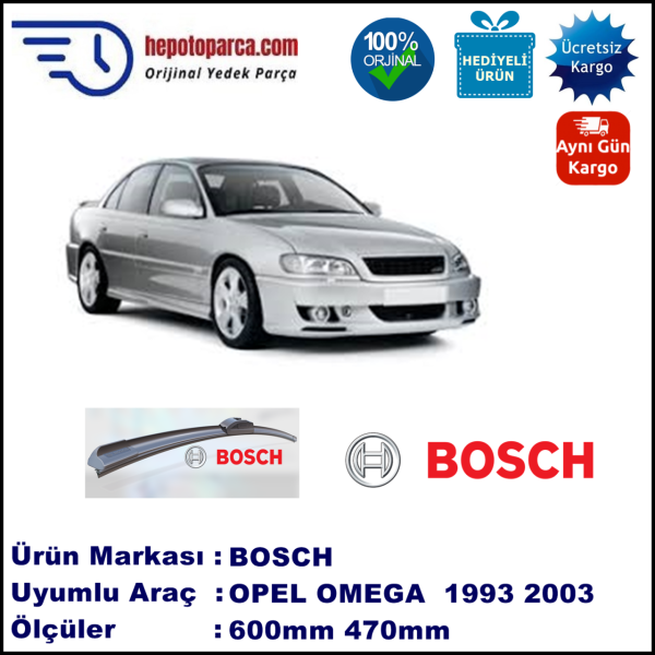 OPEL Omega [B] 09.1993-09.2003, 600 / 470 mm. BOSCH AEROECO Aparatlı Muz Silecek