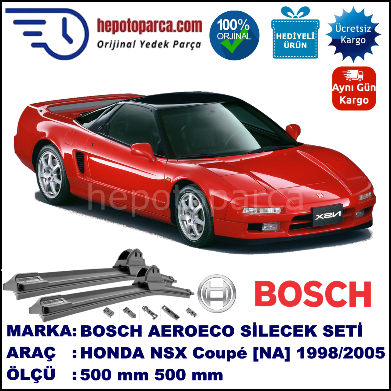 HONDA NSX Coupé [NA] 06.1990-09.2005, 500 / 500 mm. BOSCH AEROECO Aparatlı Muz Silecek