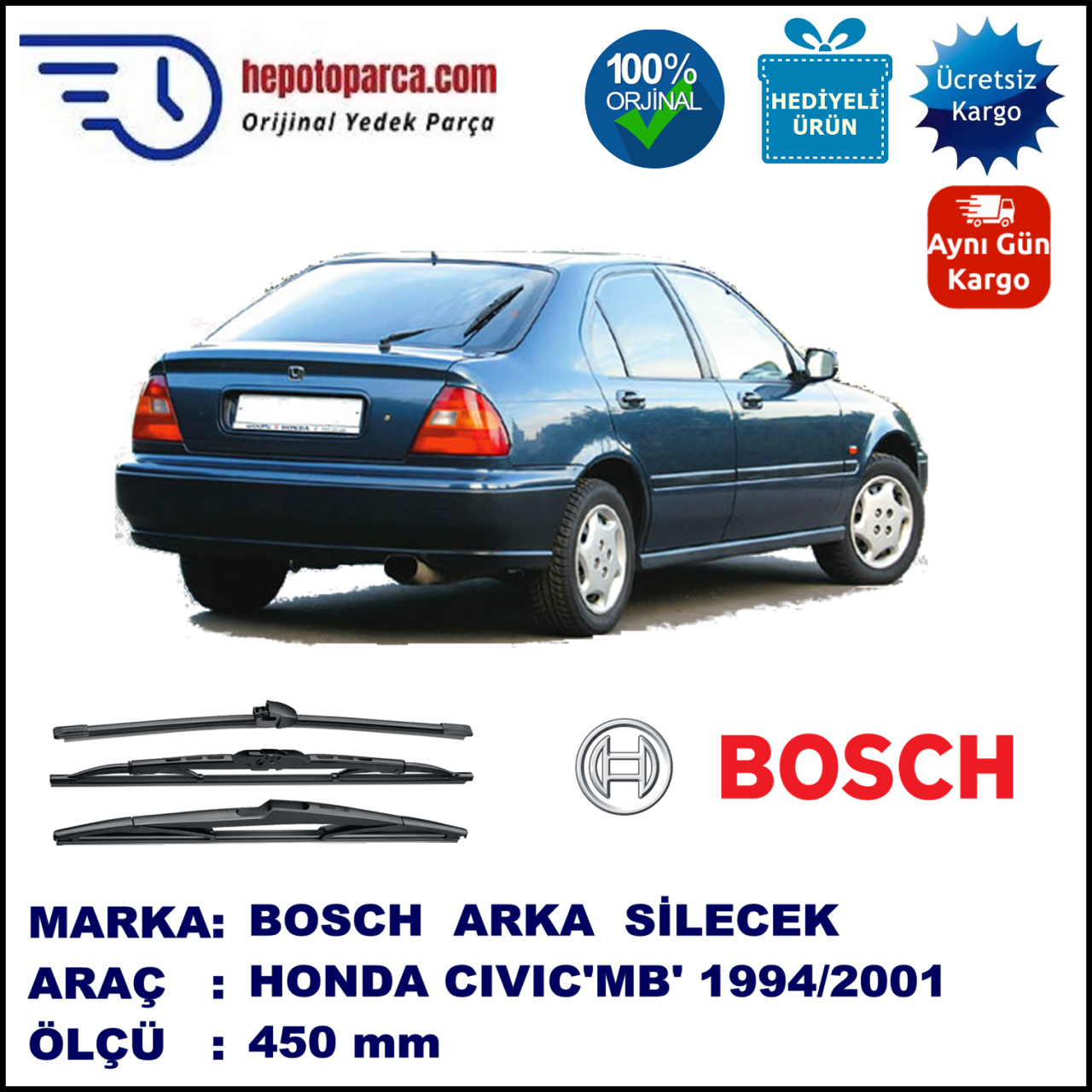 HONDA Civic Fastback [MB/MC] 450 mm 09.1994-02.2001 BOSCH Arka Silecek