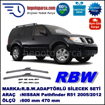 NISSAN Pathfinder [R51] 01.2005-..., 600 / 470 mm.  RBW  ADAPTÖRLÜ MUZ SİLECEK SETİ