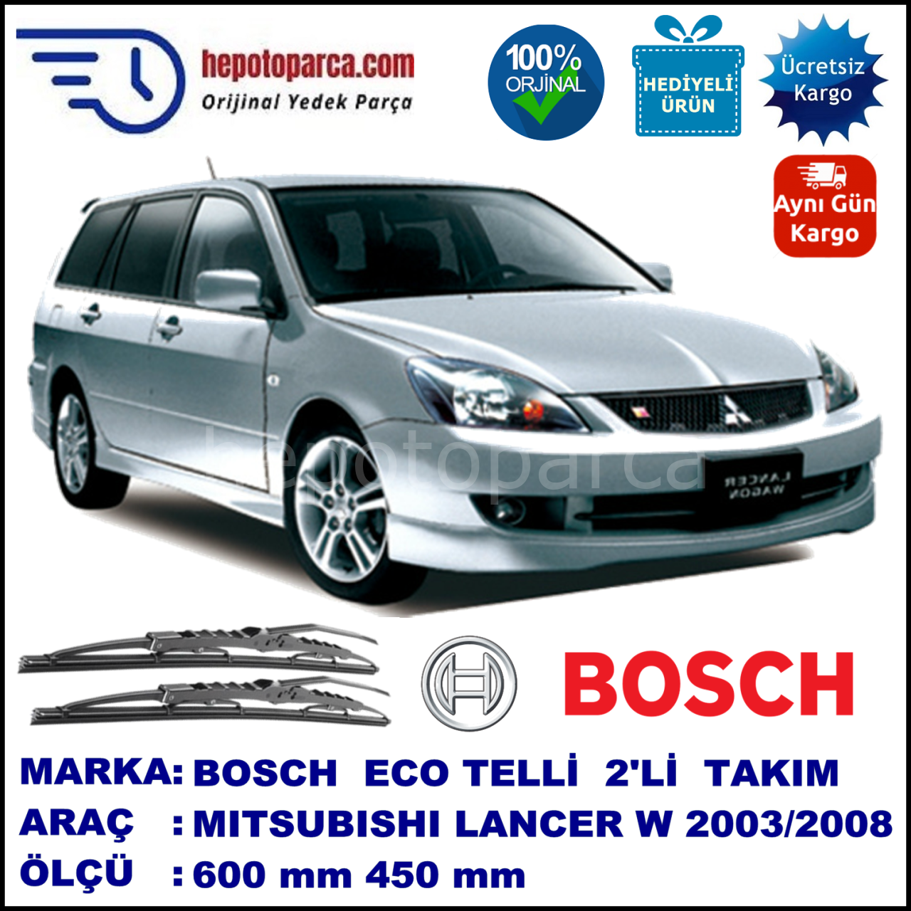 er Station Wagon [CS/CT] 06.03-06.08 600 / 450 mm. BOSCH ECO Telli Silecek 2'li Takım