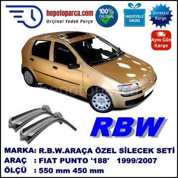 FIAT Punto [188..] 07.99-12.10 550 / 450 mm. RBW Muz Silecek Seti  2'li Takım. U Kanca Uyumludur.