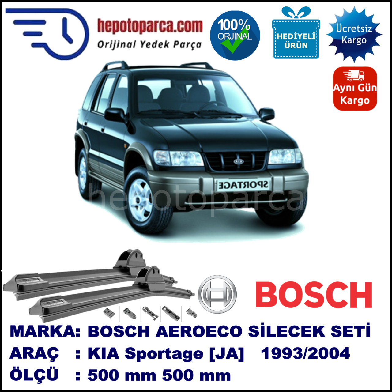 KIA Sportage [JA] 05.1993-08.2004, 500 / 500 mm. BOSCH AEROECO Aparatlı Muz Silecek