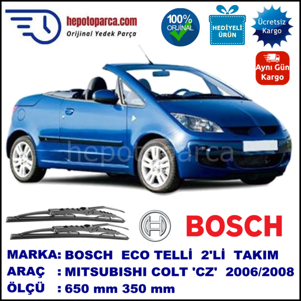 MITSUBISHI Colt Cabrio [CZ] 03.06-07.08 650 /  mm. BOSCH ECO Telli Silecek 2'li Takım