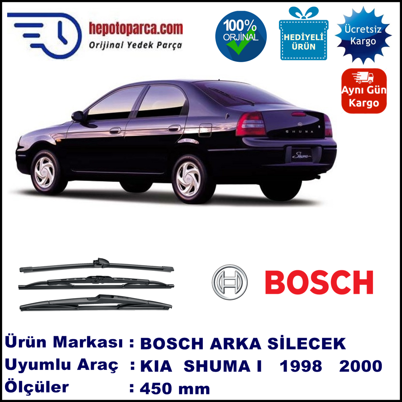 KIA Shuma I [FB] 450 mm 01.1998-12.2000 BOSCH Arka Silecek