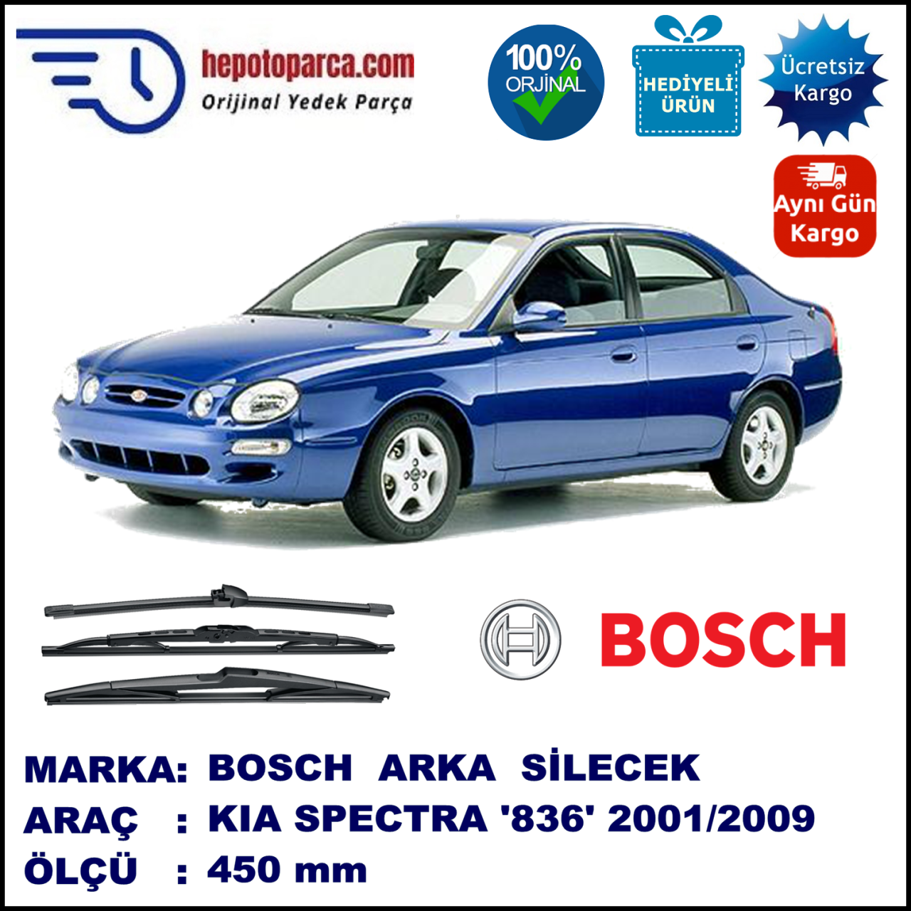 KIA Spectra  450 mm 01.2001-12.2009 BOSCH Arka Silecek