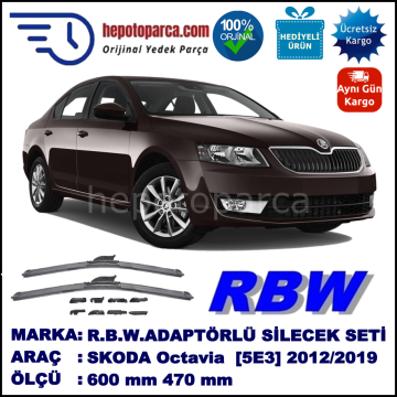 SKODA Octavia [5E3] 11.2012-..., 600 / 470 mm.  RBW  ADAPTÖRLÜ MUZ SİLECEK SETİ