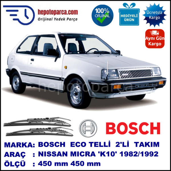 NISSAN Micra [K10] 12.82-07.92 450 / 450 mm. BOSCH ECO Telli Silecek 2'li Takım