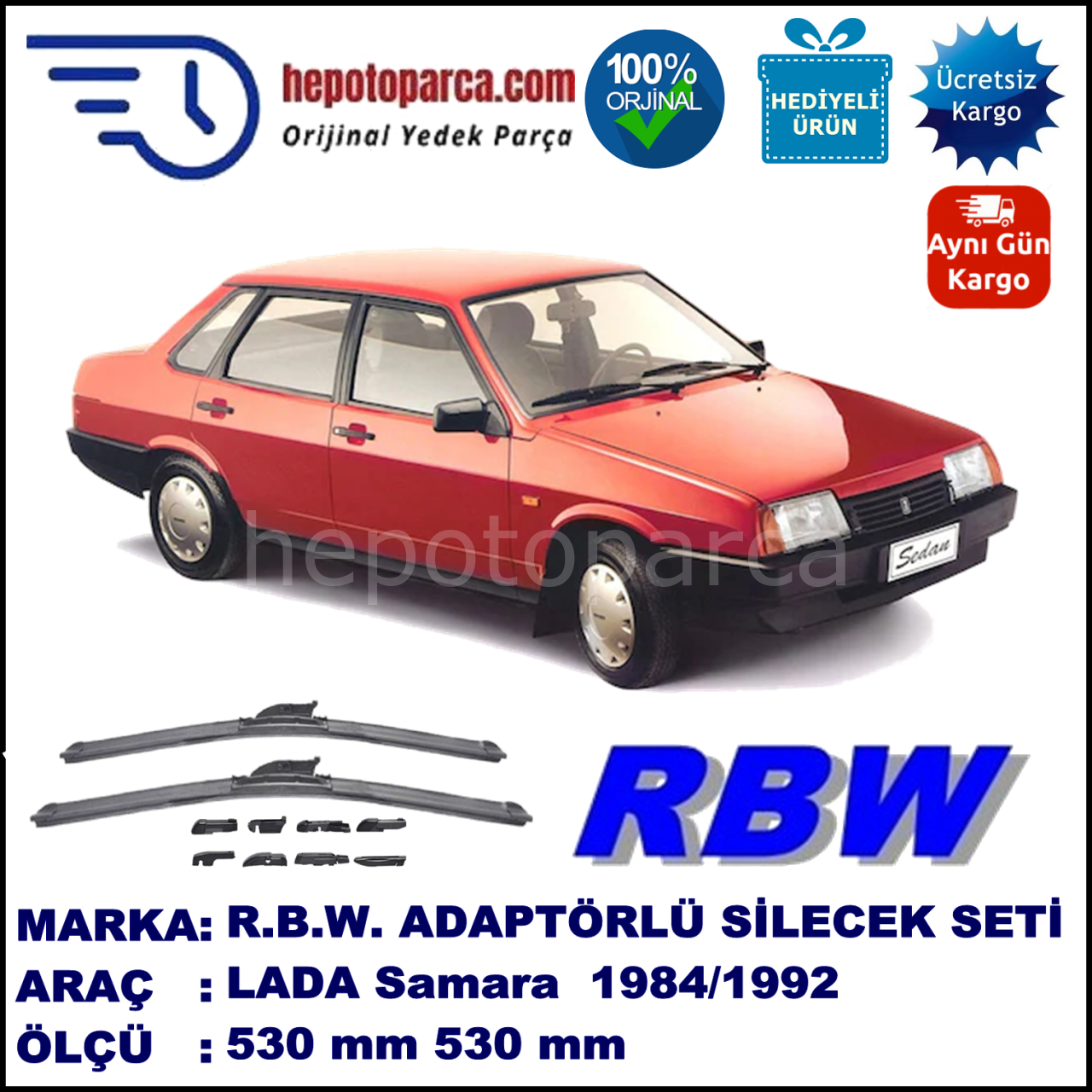 LADA Samara  01.1984-..., 500 / 500 mm.  RBW  ADAPTÖRLÜ MUZ SİLECEK SETİ