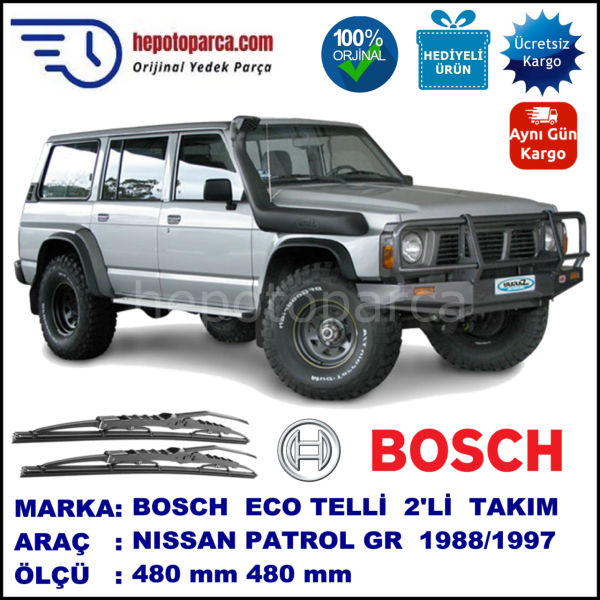 NISSAN Patrol GR [Y60] 09.88-09.97 480 / 480 mm. BOSCH ECO Telli Silecek 2'li Takım