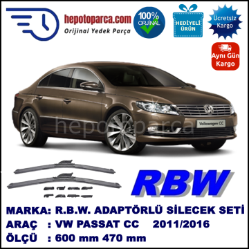 VW CC [358] 11.2011-..., 600 / 470 mm.  RBW  ADAPTÖRLÜ MUZ SİLECEK SETİ