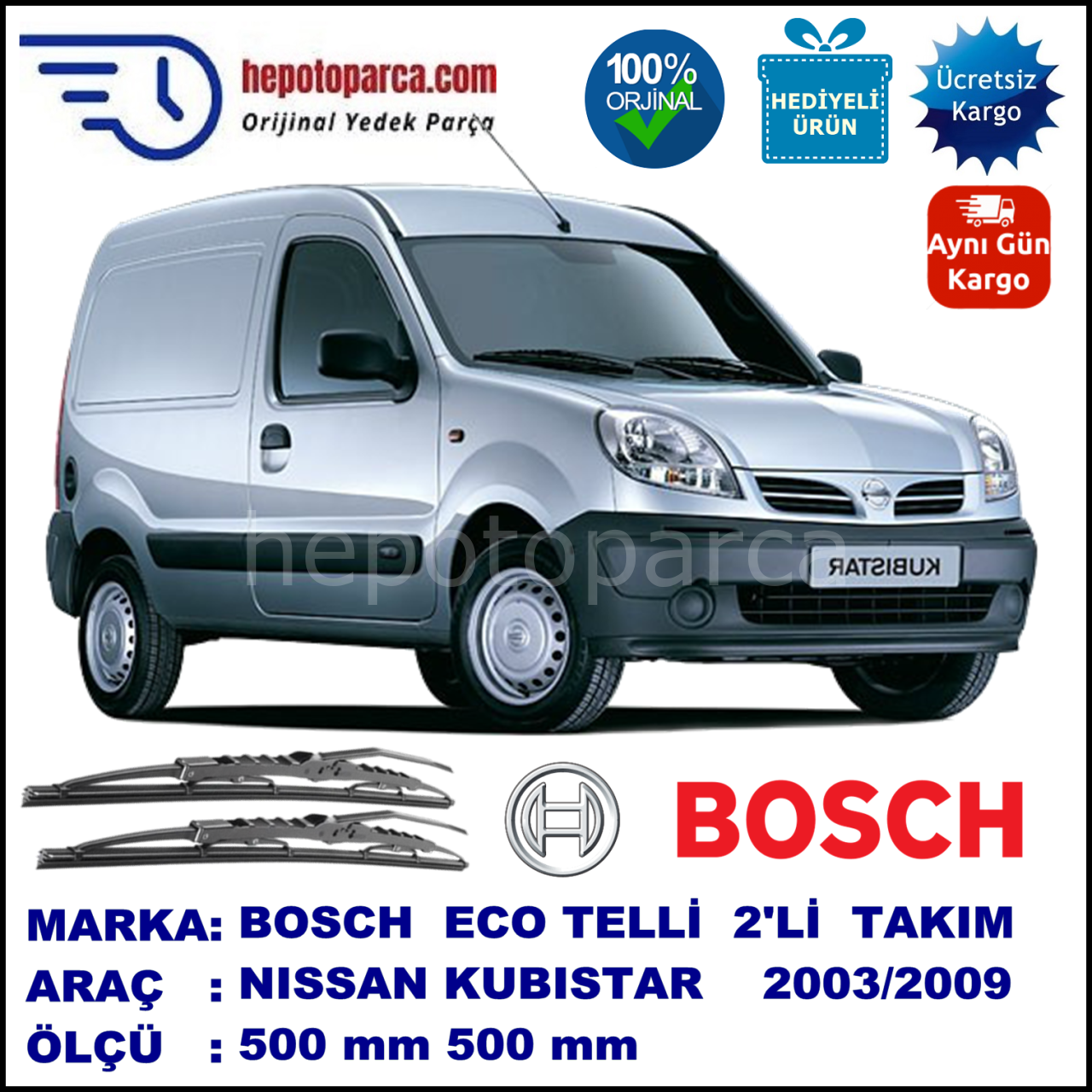 NISSAN Kubistar [X76] 07.03-03.09 500 / 500 mm. BOSCH ECO Telli Silecek 2'li Takım