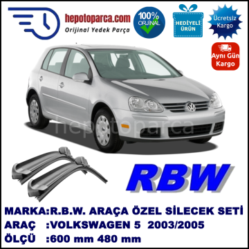 VW Golf V [1K1] 11.2005-11.2008, 600 / 470 mm.  RBW  ADAPTÖRLÜ MUZ SİLECEK SETİ