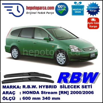 HONDA Stream [RN] 10.00-07.06 600 / 340 mm. RBW Hybrid Silecek Seti. U Kanca Uyumlu Hibrit