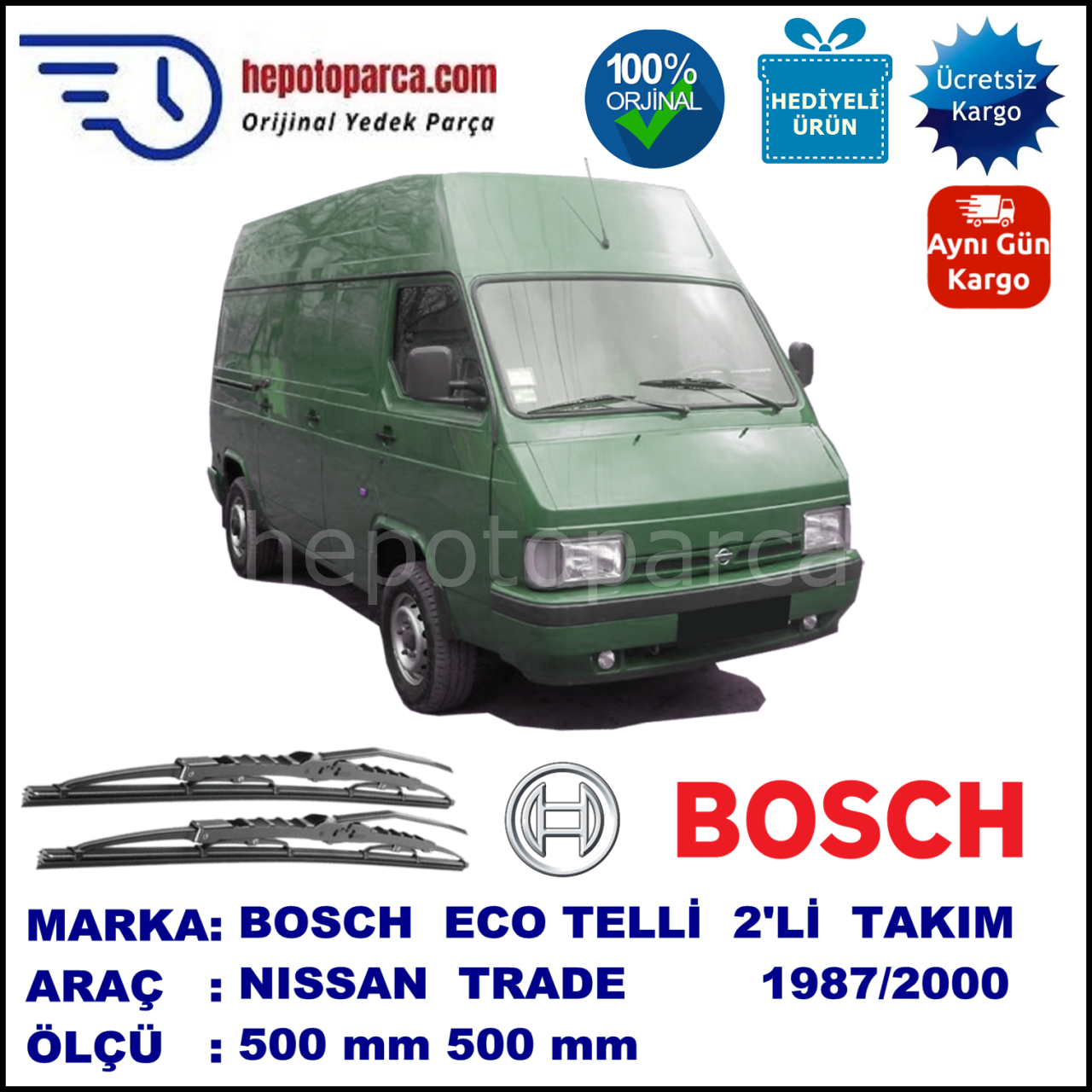 NISSAN Trade  03.87-12.00 500 / 500 mm. BOSCH ECO Telli Silecek 2'li Takım