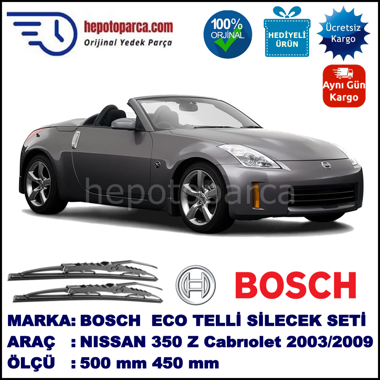 NISSAN 350 Z Cabriolet [Z33] 09.03-04.09 500 / 450 mm. BOSCH ECO Telli Silecek 2'li Takım
