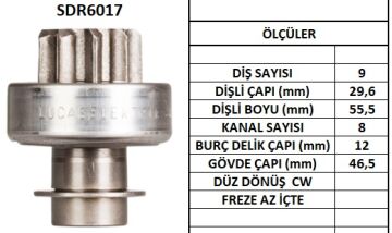 LUCAS SDR6017 MARŞ DİŞLİSİ MİTSU.TİP KUBOTA 9 DİŞ(0584)