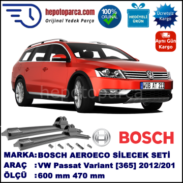 VW Passat Alltrack [365] 01.2012-..., 600 / 470 mm. BOSCH AEROECO Aparatlı Muz Silecek