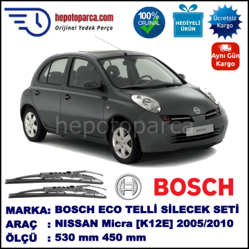 NISSAN Micra [K12E] 06.05-10.10 530 / 450 mm. BOSCH ECO Telli Silecek 2'li Takım