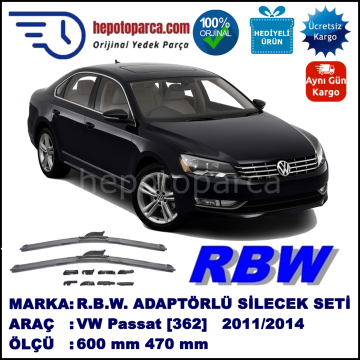 VW Passat [362] 08.2011-..., 600 / 470 mm.  RBW  ADAPTÖRLÜ MUZ SİLECEK SETİ