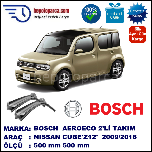 NISSAN Cube [Z12] 08.2009-..., 500 / 500 mm. BOSCH AEROECO Aparatlı Muz Silecek