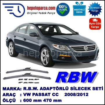 VW Passat CC [357] 05.2008-05.2012, 600 / 470 mm.  RBW  ADAPTÖRLÜ MUZ SİLECEK SETİ