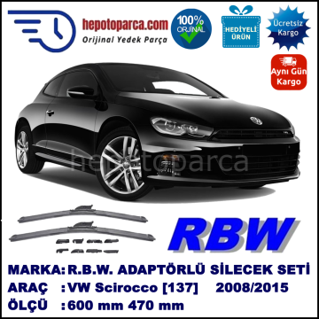 VW Scirocco [137] 08.2008-..., 600 / 470 mm.  RBW  ADAPTÖRLÜ MUZ SİLECEK SETİ