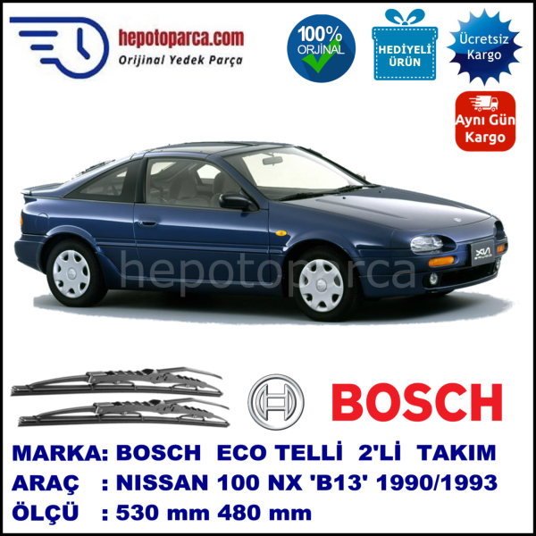 NISSAN 100 NX [B13] 10.90-10.93 530 / 480 mm. BOSCH ECO Telli Silecek 2'li Takım