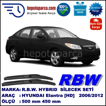 HYUNDAI Elantra [HD] 01.06-... 500 / 450 mm. RBW Hybrid Silecek Seti. U Kanca Uyumlu Hibrit