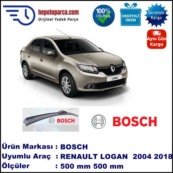 RENAULT Logan [LS] 07.2004-..., 500 / 500 mm. BOSCH AEROECO Aparatlı Muz Silecek