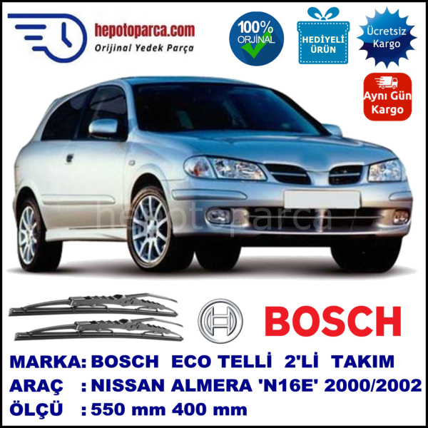 NISSAN Almera Hatchback [N16E] 01.00-09.02 550 / 400 mm. BOSCH ECO Telli Silecek 2'li Takım