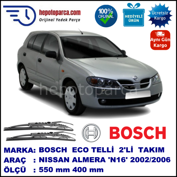 NISSAN Almera Hatchback [N16E] 10.02-11.06 550 / 400 mm. BOSCH ECO Telli Silecek 2'li Takım