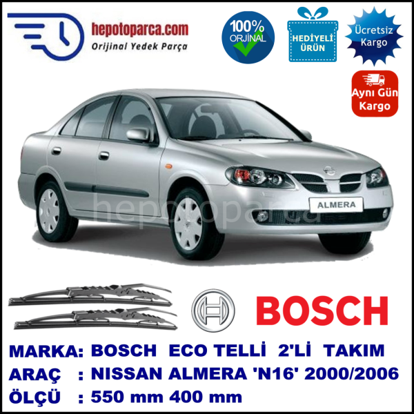 NISSAN Almera Sedan [N16; N16E] 04.00-11.06 550 / 400 mm. BOSCH ECO Telli Silecek 2'li Takım