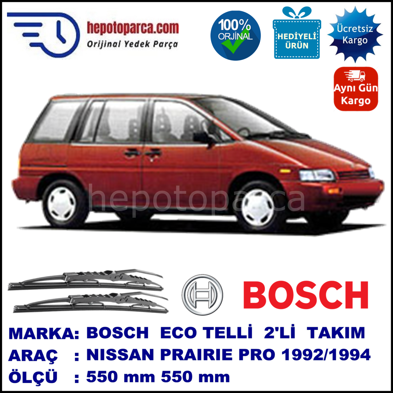 NISSAN Prairie Pro [M11] 04.92-07.94 550 / 550 mm. BOSCH ECO Telli Silecek 2'li Takım