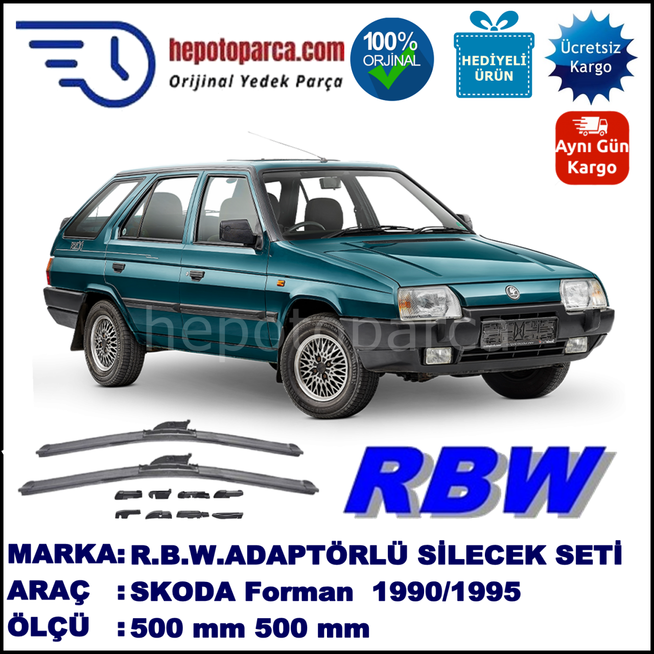 SKODA Forman  10.1990-12.1995, 500 / 500 mm.  RBW  ADAPTÖRLÜ MUZ SİLECEK SETİ