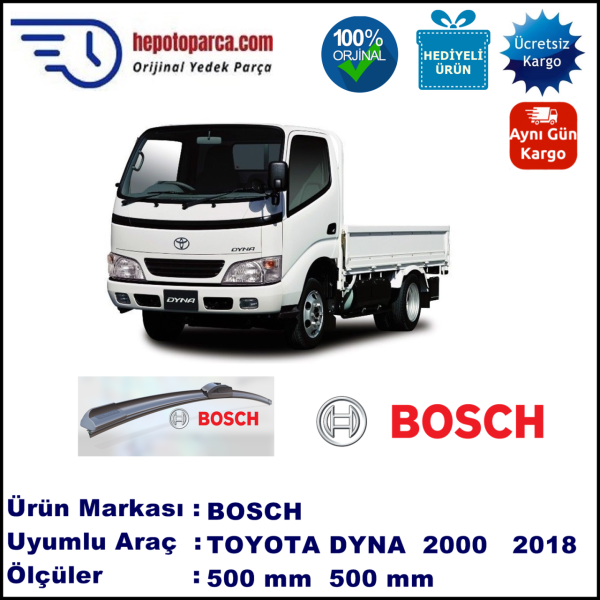 TOYOTA Dyna  10.2000-..., 500 / 500 mm. BOSCH AEROECO Aparatlı Muz Silecek