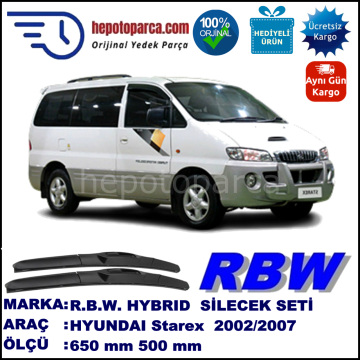 HYUNDAI Starex  10.02-12.07 650 / 500 mm. RBW Hybrid Silecek Seti. U Kanca Uyumlu Hibrit